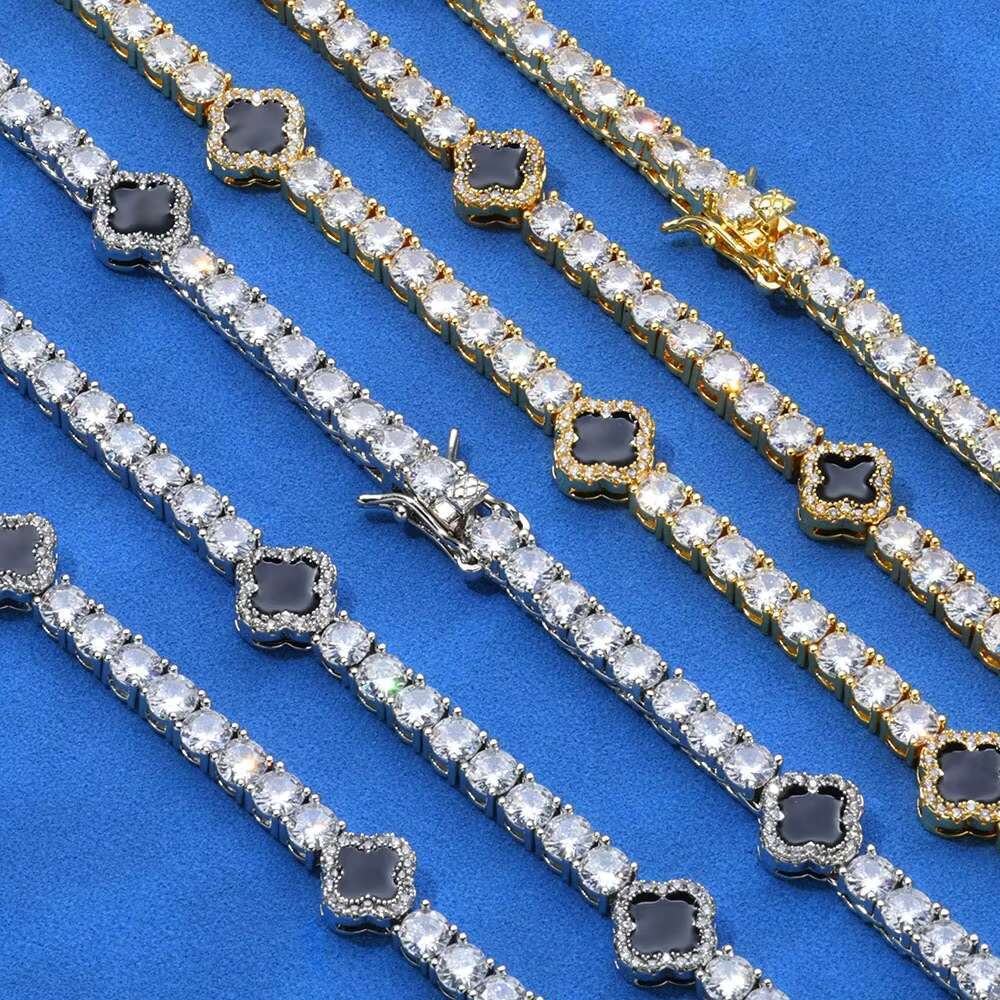 Exquisite S925 Silver Moissanite 4mm Four-leaf Clover Necklace for Women European American Style Customized Hip Hop Fine Gift