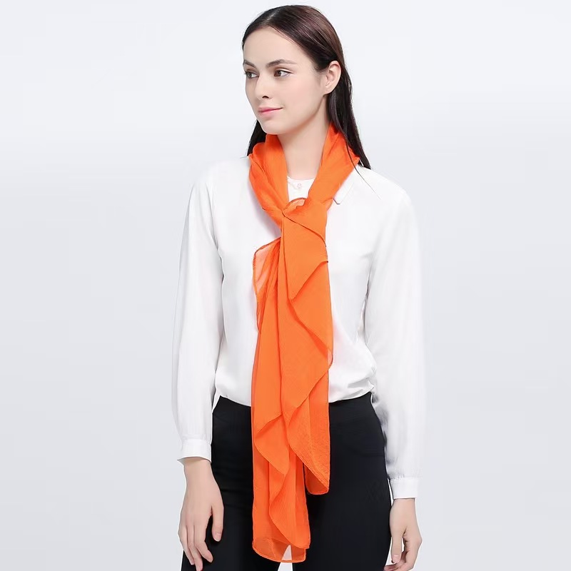 K1249 2024 Spring, Summer and Autumn Korean Women's Candy Monochrome Chiffon New Silk Scarf Sunscreen Beach Towel Scarf Wholesale Factory