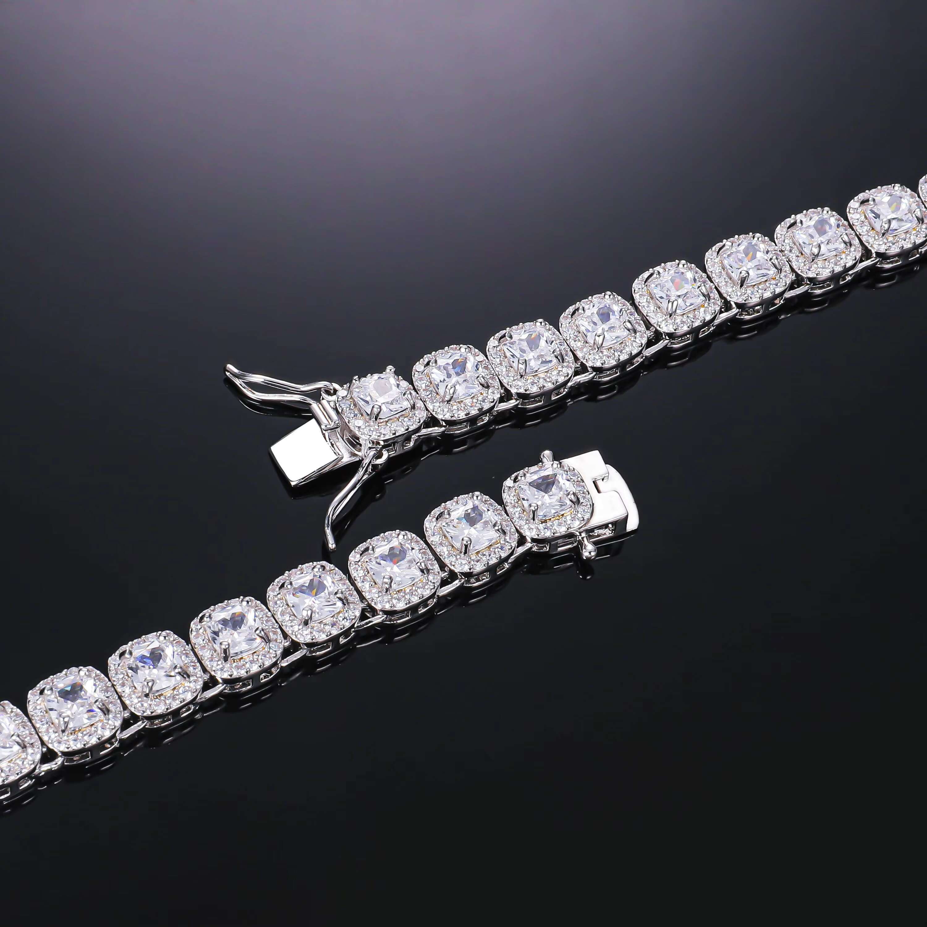 CM Iced Out Tennis Link Bling Empire Iced Out Chains Silver Diamond Tennis Necklaces Mens Hip Hop Baguette square Tennis Chains