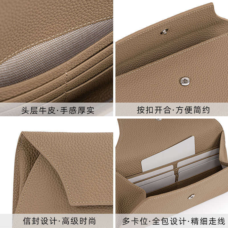 Luxury brand ladies fashion Korean version of the new simple top layer cowhide high-end feel clip multiple card slot wallet.