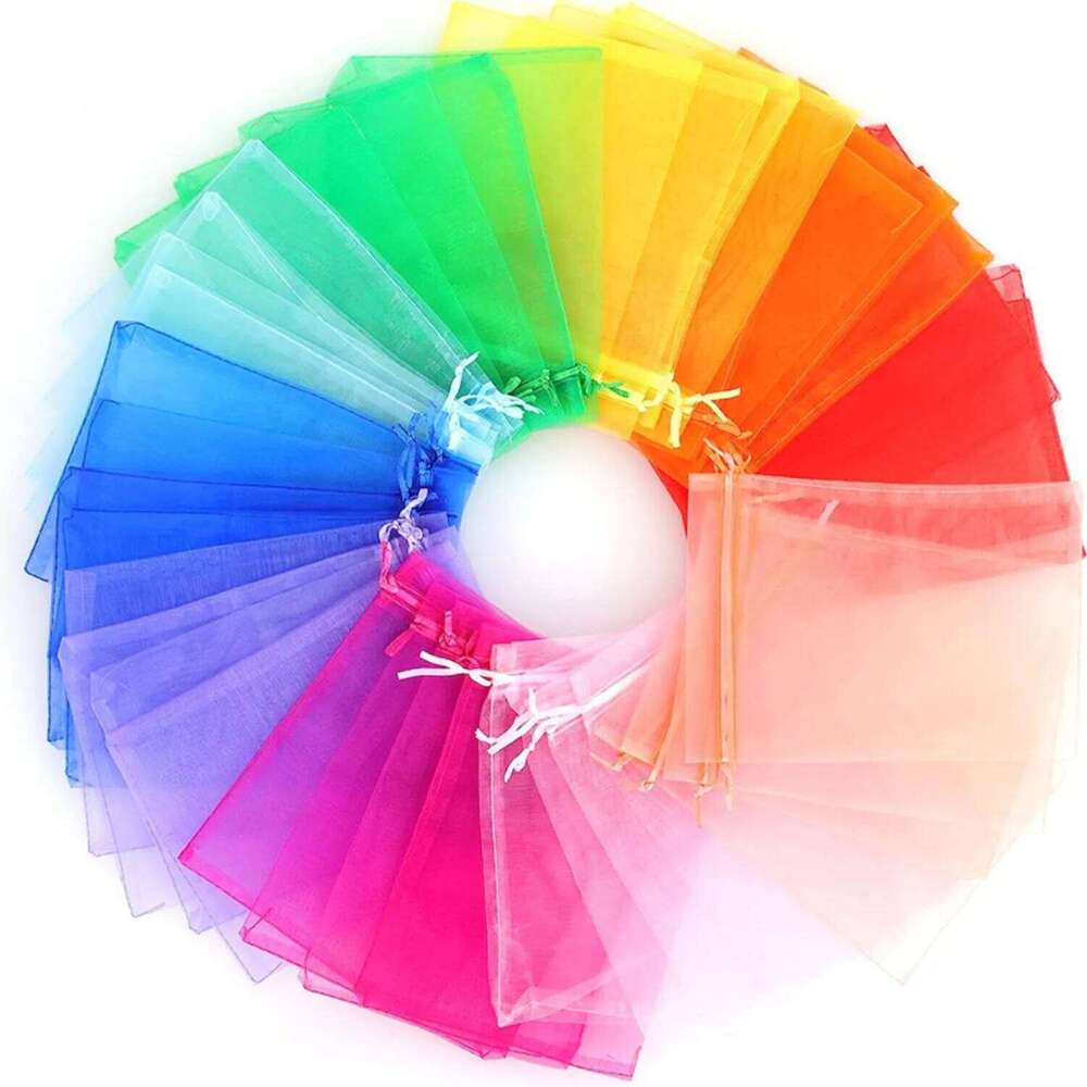 Designer Bag 100Pcs Random Mesh Organza Jewelry Bags Drawstring, Small Drawstring Favor Pouches Christmas Candy Wedding Birthday