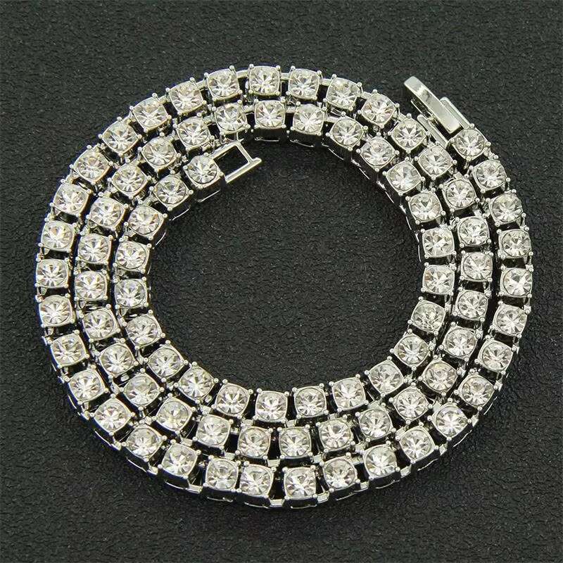 Factory Stock Hip Hop 3mm 4mm 5mm Alloy and CZ Rhinestone Iced Out Single Row Tennis Chain Necklace