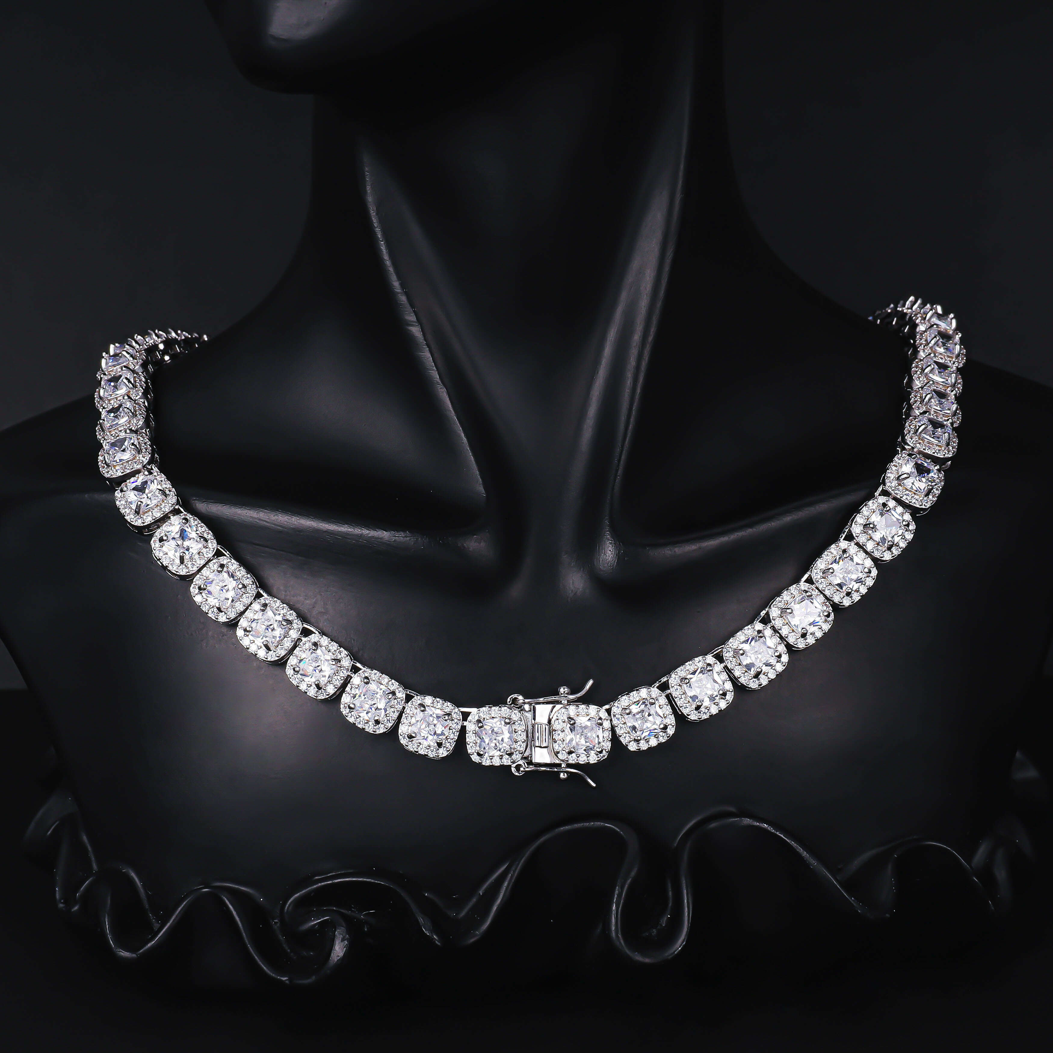 CM Iced Out Tennis Link Bling Empire Iced Out Chains Silver Diamond Tennis Necklaces Mens Hip Hop Baguette square Tennis Chains