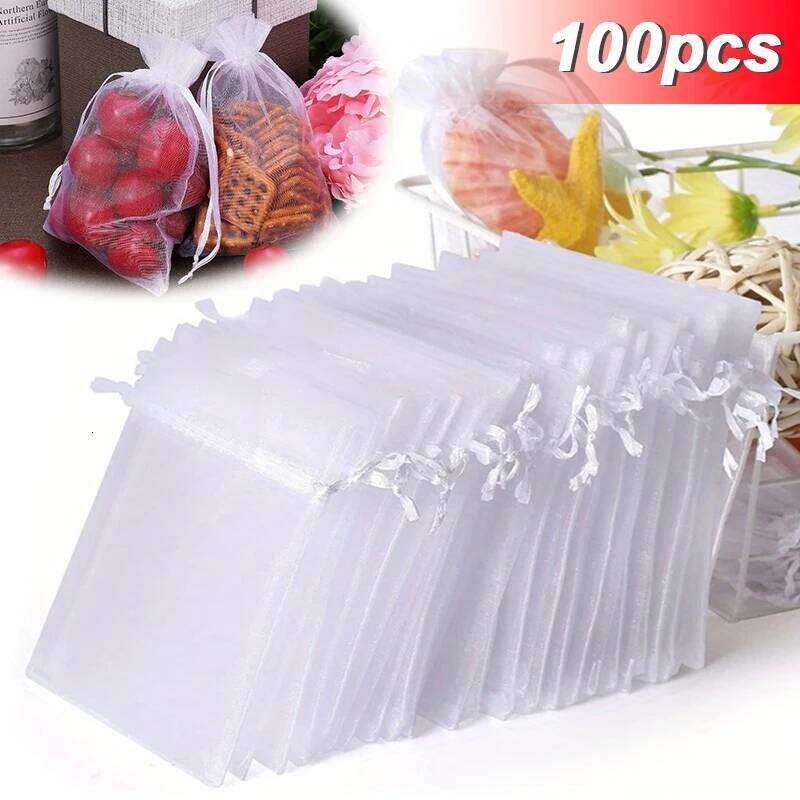 Designer Bag 100Pcs Random Mesh Organza Jewelry Bags Drawstring, Small Drawstring Favor Pouches Christmas Candy Wedding Birthday