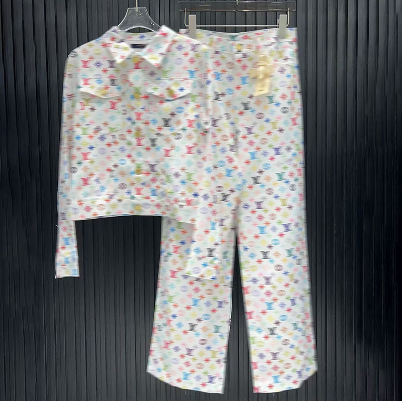 New Women's Fashion Collar Button Denim Long Sleeve Jacket Top Printed Pants Denim Classic Set Fashion Printed Women's High Quality Set Asian Sizes s-L