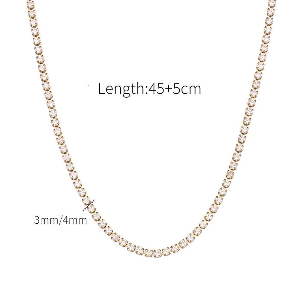 Fashion Jewelry Full Cubic Zirconia Necklaces 18K Gold Plated Stainless Steel Crystal Tennis Chain Clavicle Necklace YF3356