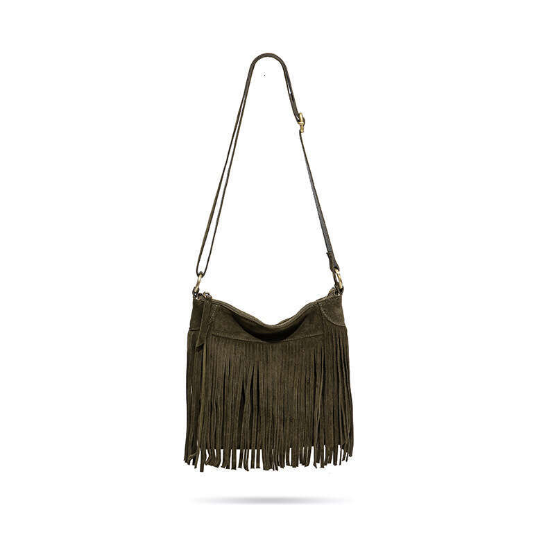 Luxury designer American tassel niche matte cowhide casual slung fashion one-shoulder hot ladies handbag.