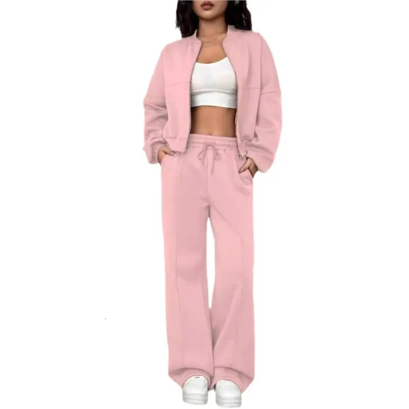 Women Tracksuit 2 Pieces Set Fashion Long Sleeve Zipper Coat Casual Solid Sweatshirt Straight Pants Suit Ladies Autumn Sportswear 250704
