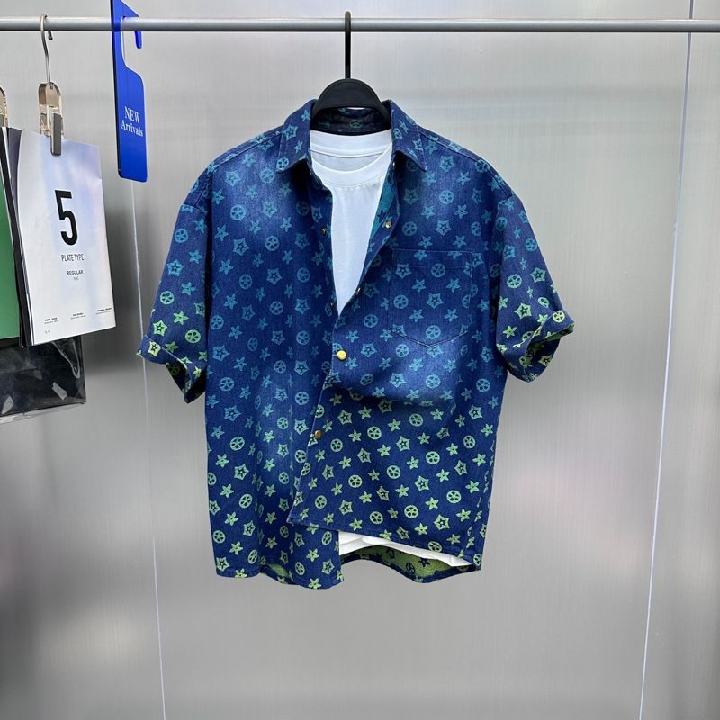 summer best-selling new casual men's print shirt short sleeved fashionable loose design versatile simple printed top free shipping
