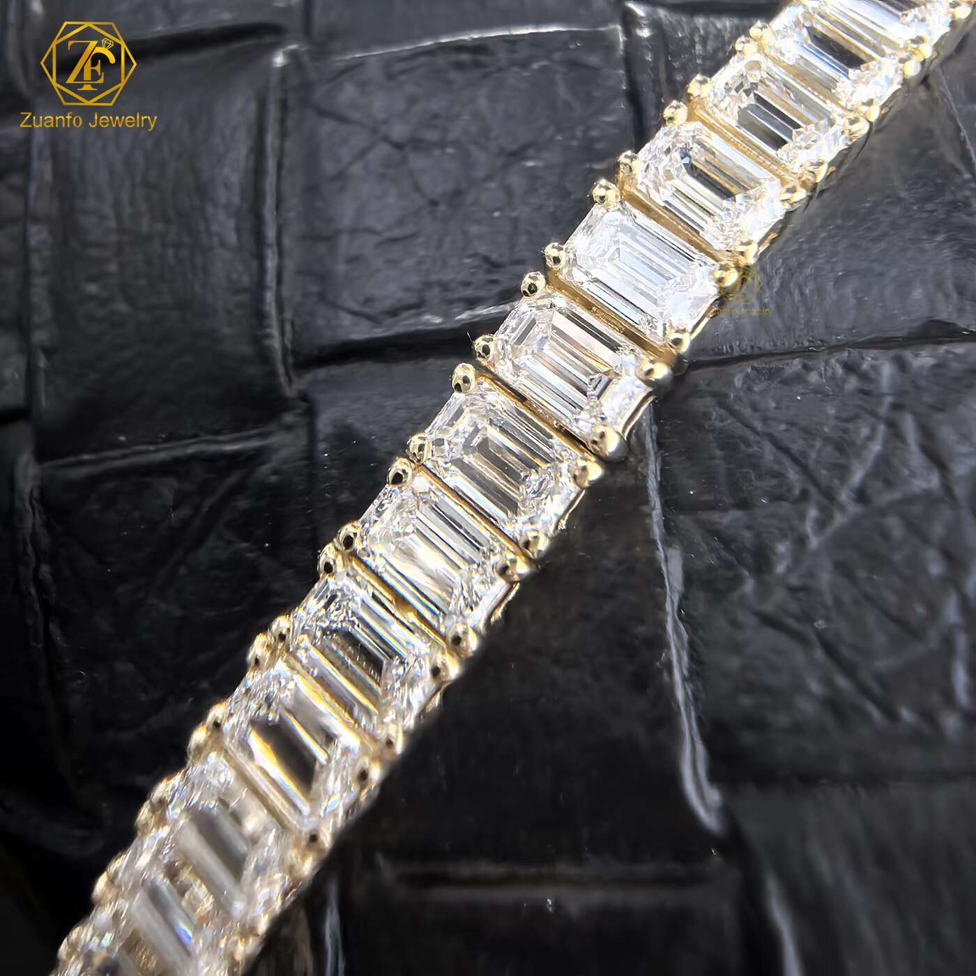 Luxury Solid 14K 10K Gold Tennis Bracelet with Lab Grown Emerald Cut VVS Diamond for Gift or Party