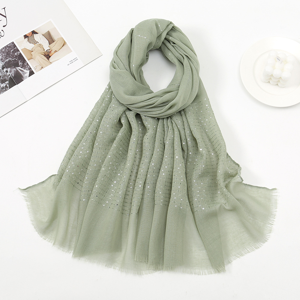K1256 New autumn and winter candy-colored sequined fur-edged scarf cotton and linen feel fresh and fashionable all-match monochrome shawl scarf