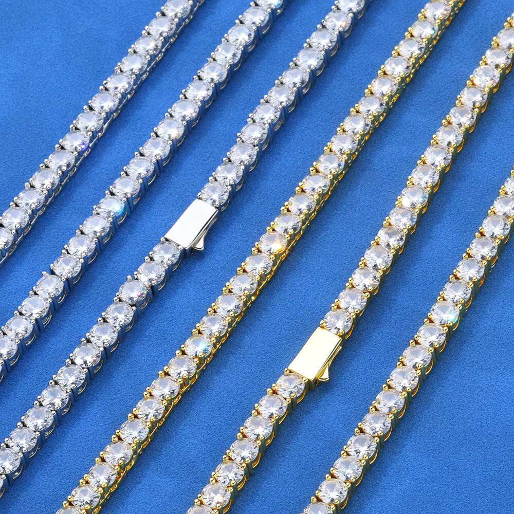 Europe and United States Hip-Hop Mens S925 Silver Moissanite Necklace with Spring Buckle Hot Tide Brand Wholesale
