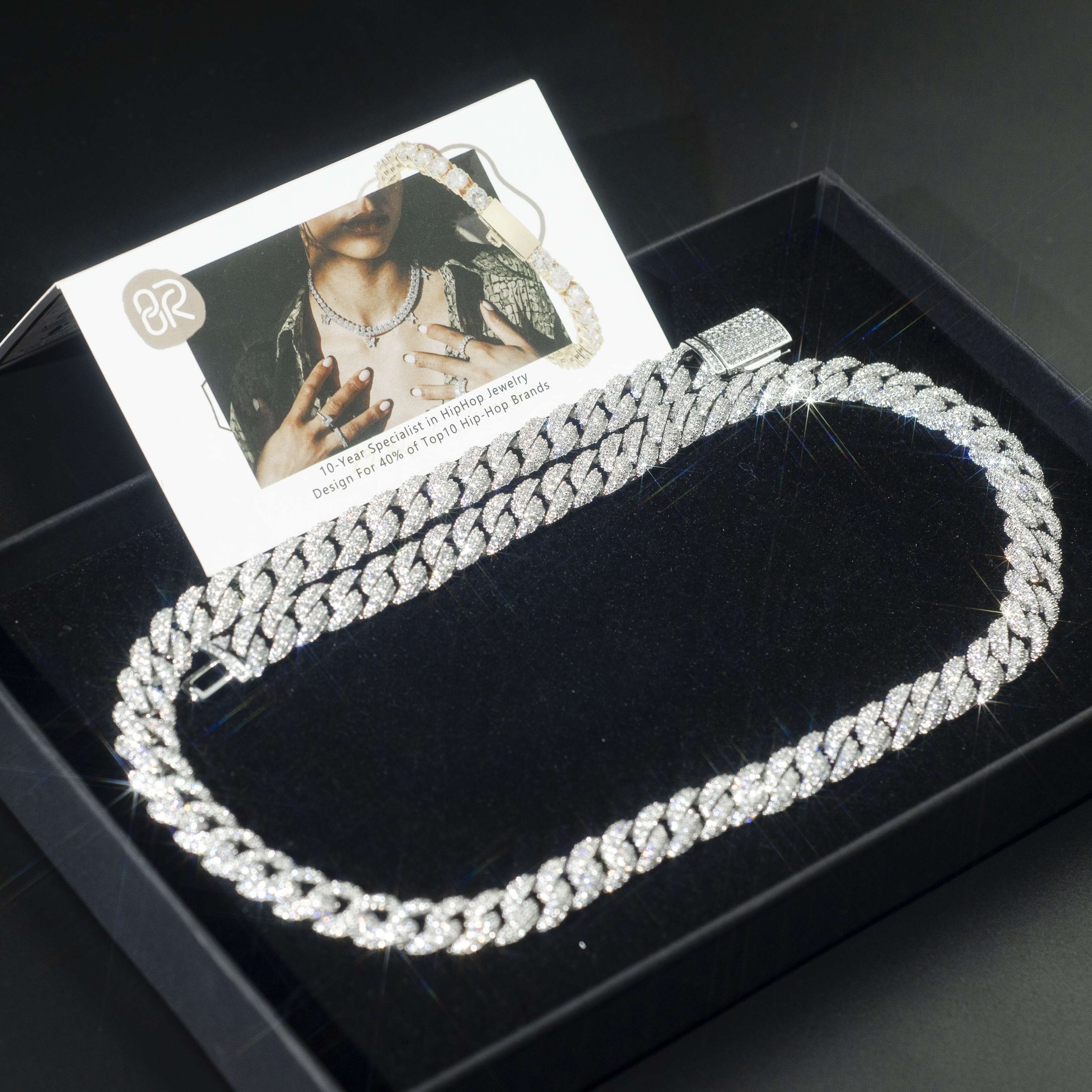 Hip Hop Jewelry 12mm 2 Rows of Diamond Necklace 18K Gold Plated VVS Moissanite Bracelet 925 Silver Iced Out Cuban Link Chain