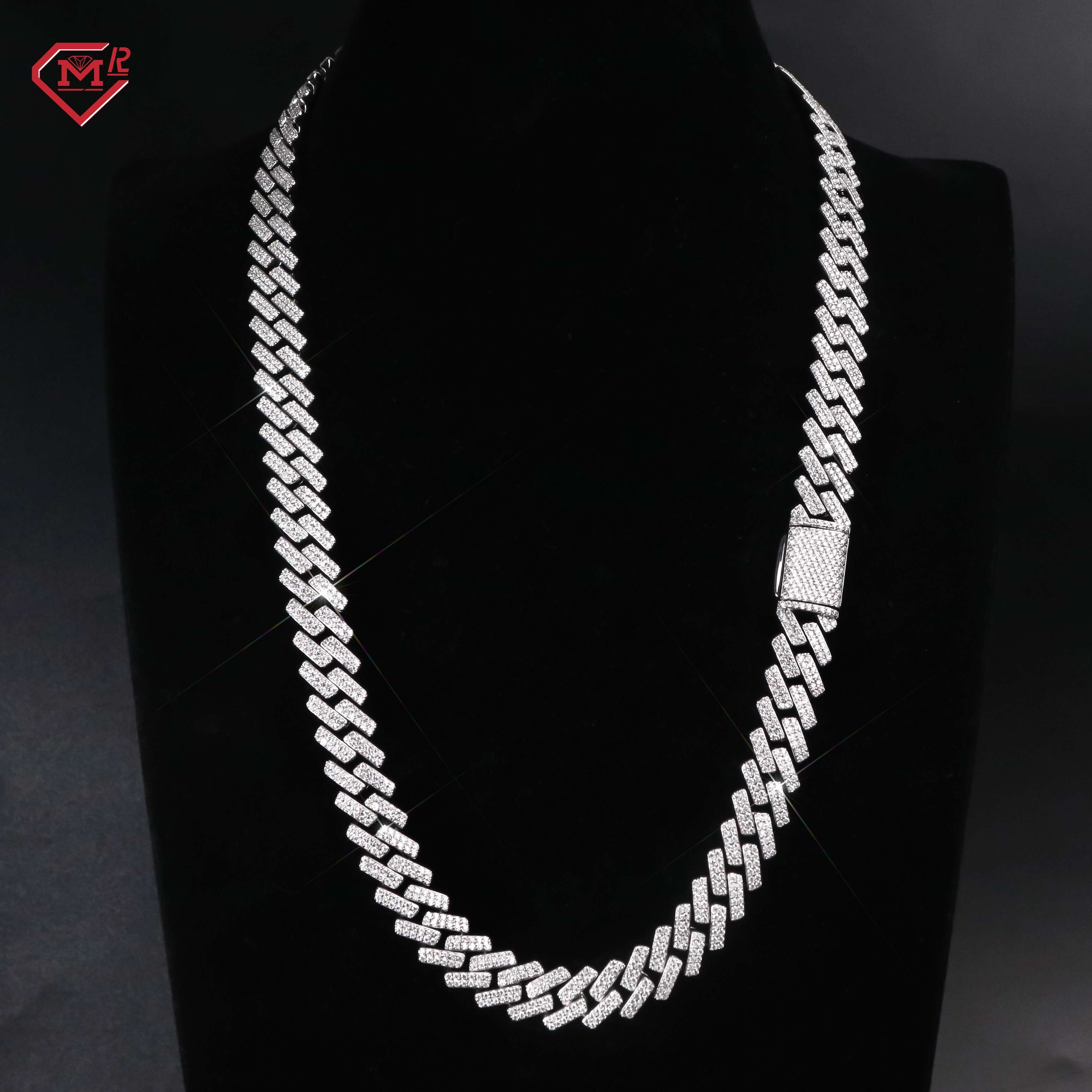 Hip Hop 12MM Cuban Chain 925 Silver 2 Rows Iced Out Chain Men Rappers Cuban Link Chain for Men