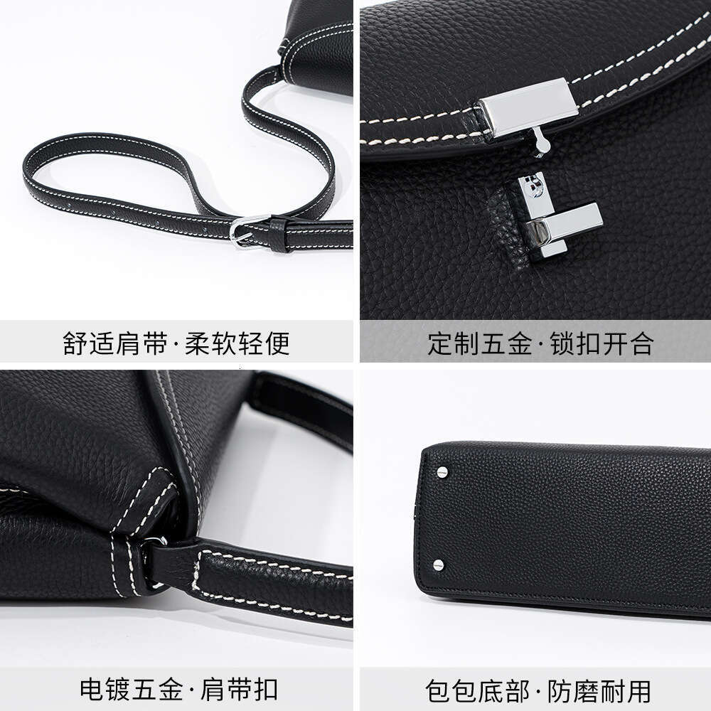 Luxury designer new niche simple top layer cowhide flip T-lock fashion commuter slung large capacity shoulder bag.