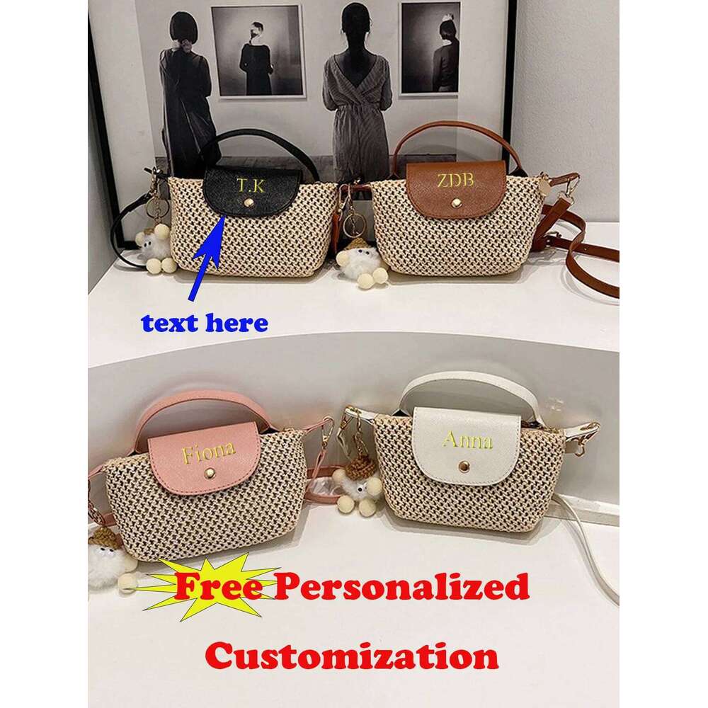 Intitals Customized Stylelady Straw Crossbody Bag With Pendant Summer Tourism Beach Vacation New All Match Shoulder Handbag