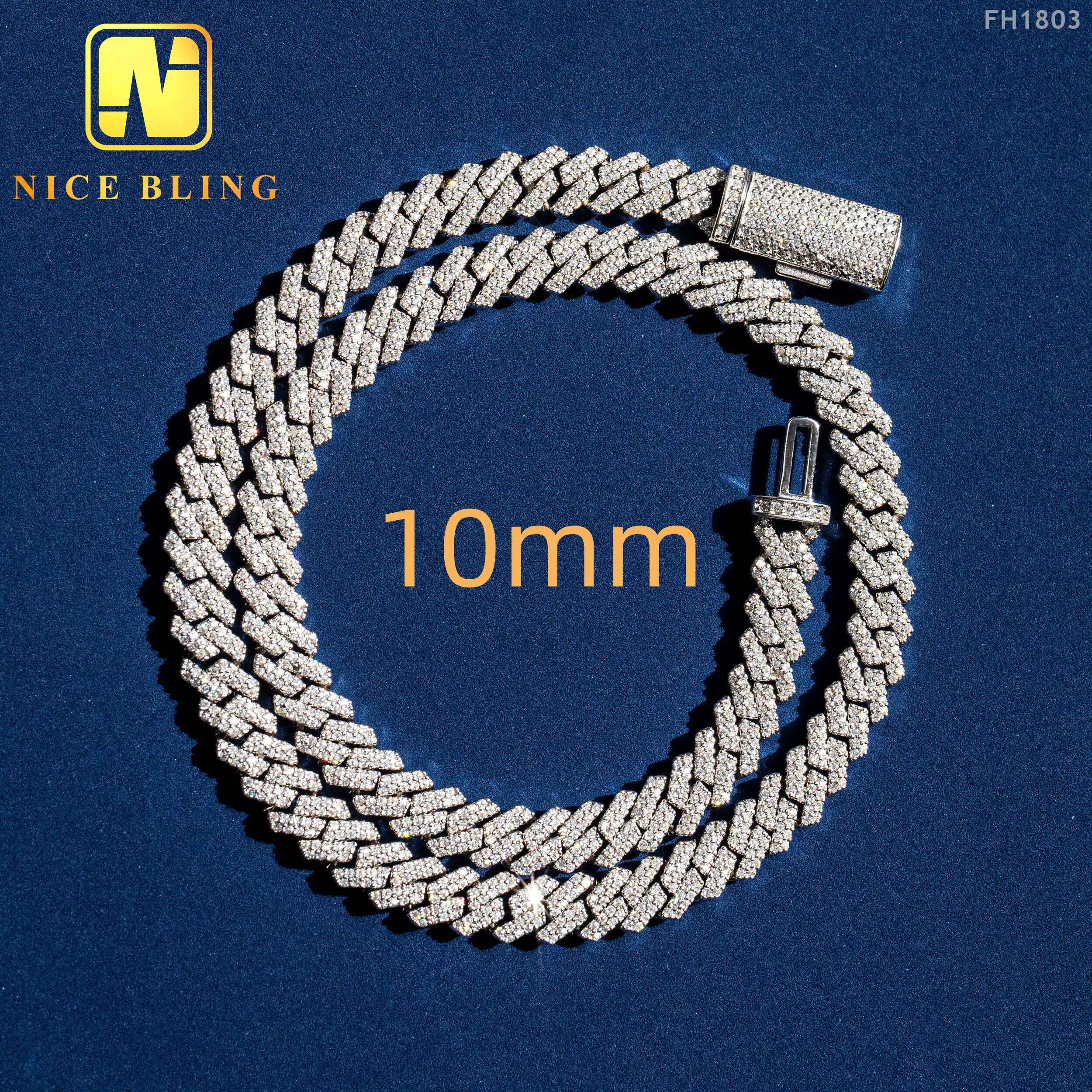 Hot Selling Drop Shipping Service 925 Sterling Silver Hip Hop 8mm 10mm 15mm Iced Out CZ Diamond Cuban Link Chain