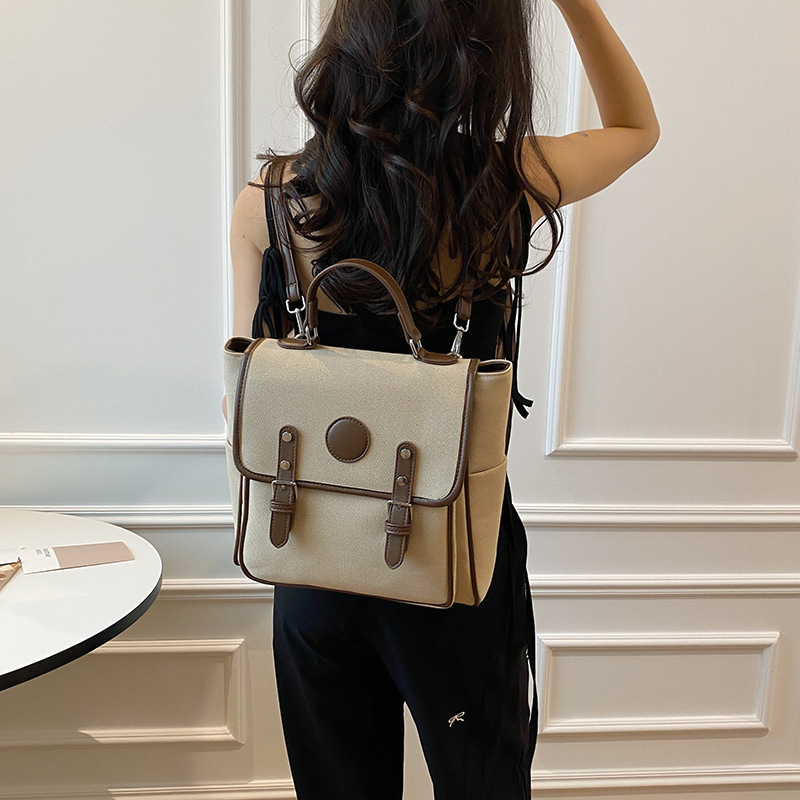 New trend Fashion Women s Backpack Academy Style Canvas Color blocked trend Shoulder Bag Designer Bag Trendy Women s Crossbody Bag