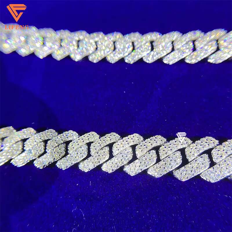 Trendy 925 Solid Silver Classic 2 Row Cuban Necklace 10mm-14mm Wide Link Chain Pass Diamond Hip Hop Rapper Moissanite Necklace