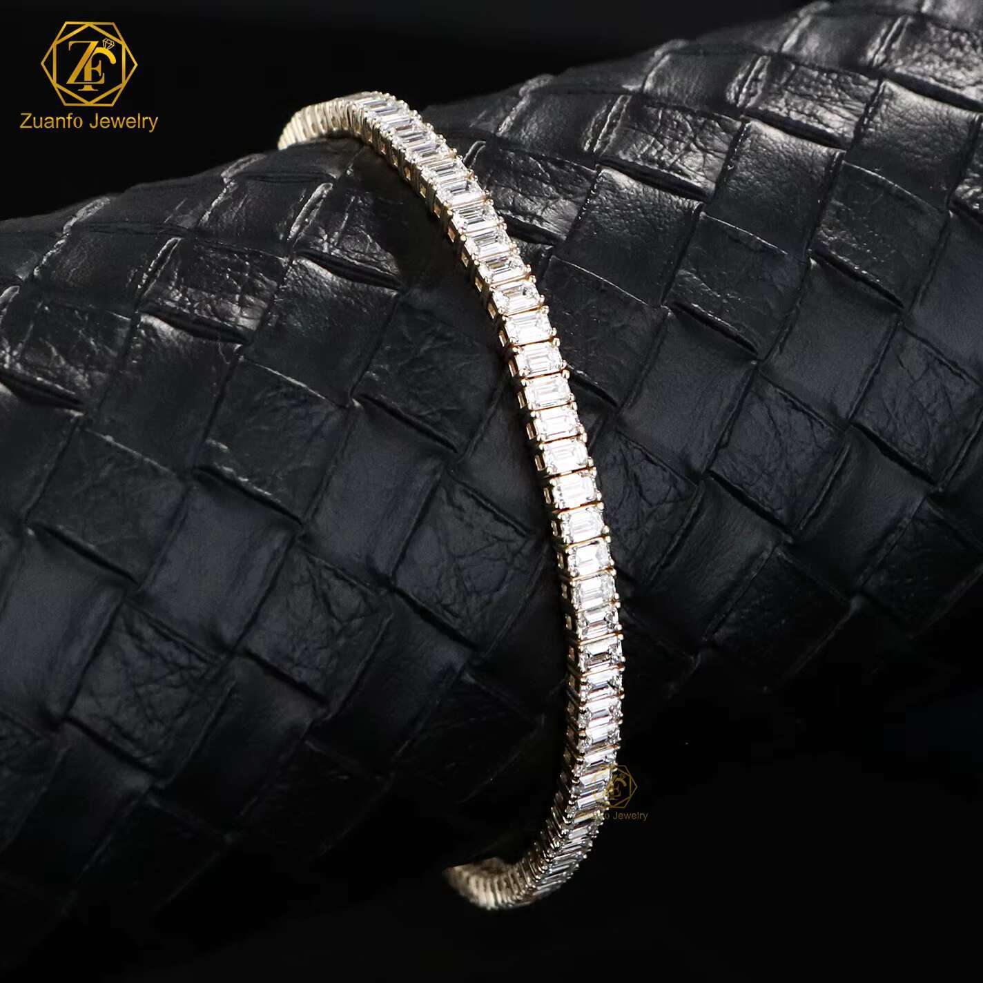 Luxury Solid 14K 10K Gold Tennis Bracelet with Lab Grown Emerald Cut VVS Diamond for Gift or Party