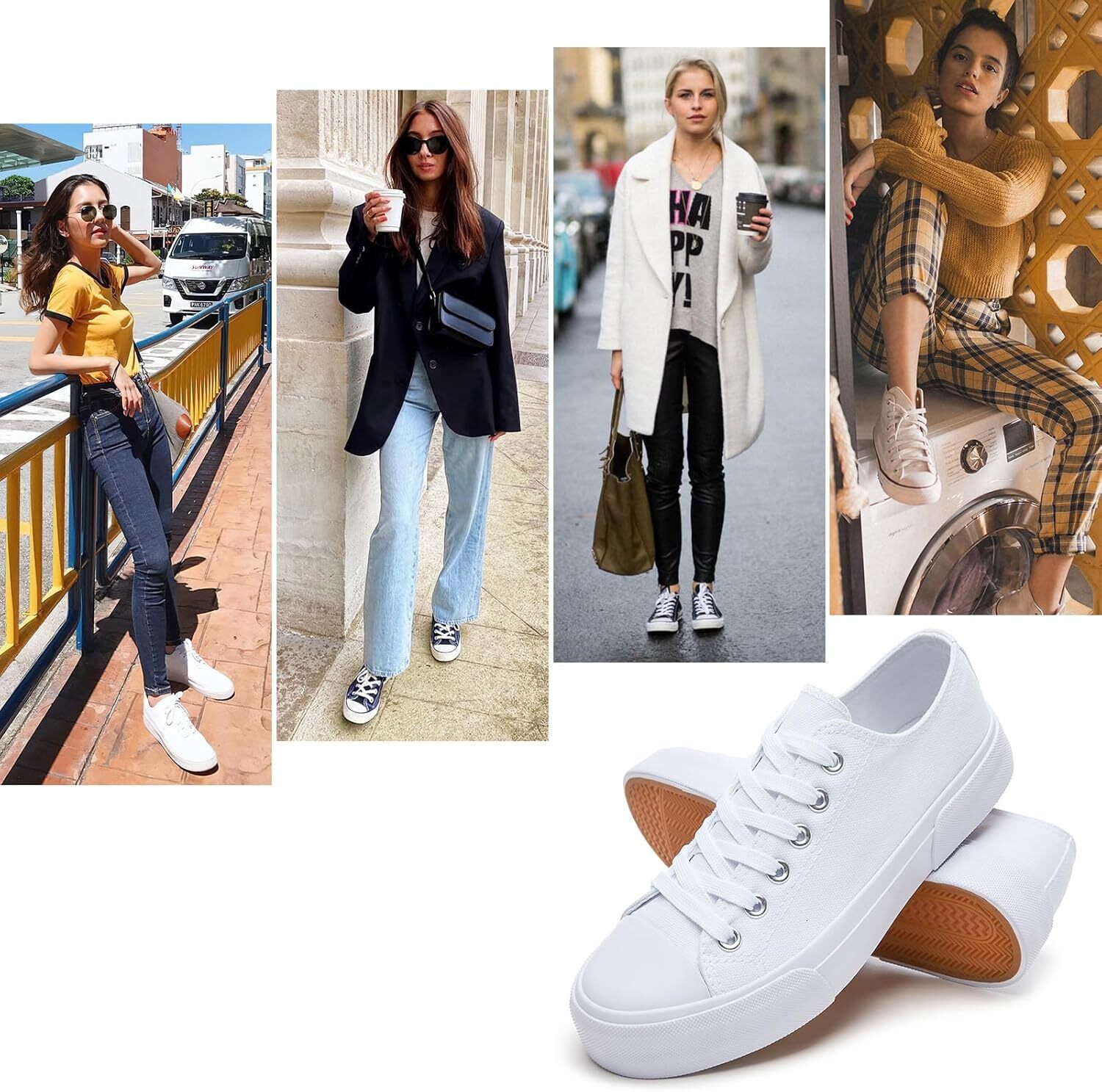 White Low-Top Canvas Women's Fashion Sneakers Slip-On Casual Tennis Shoes