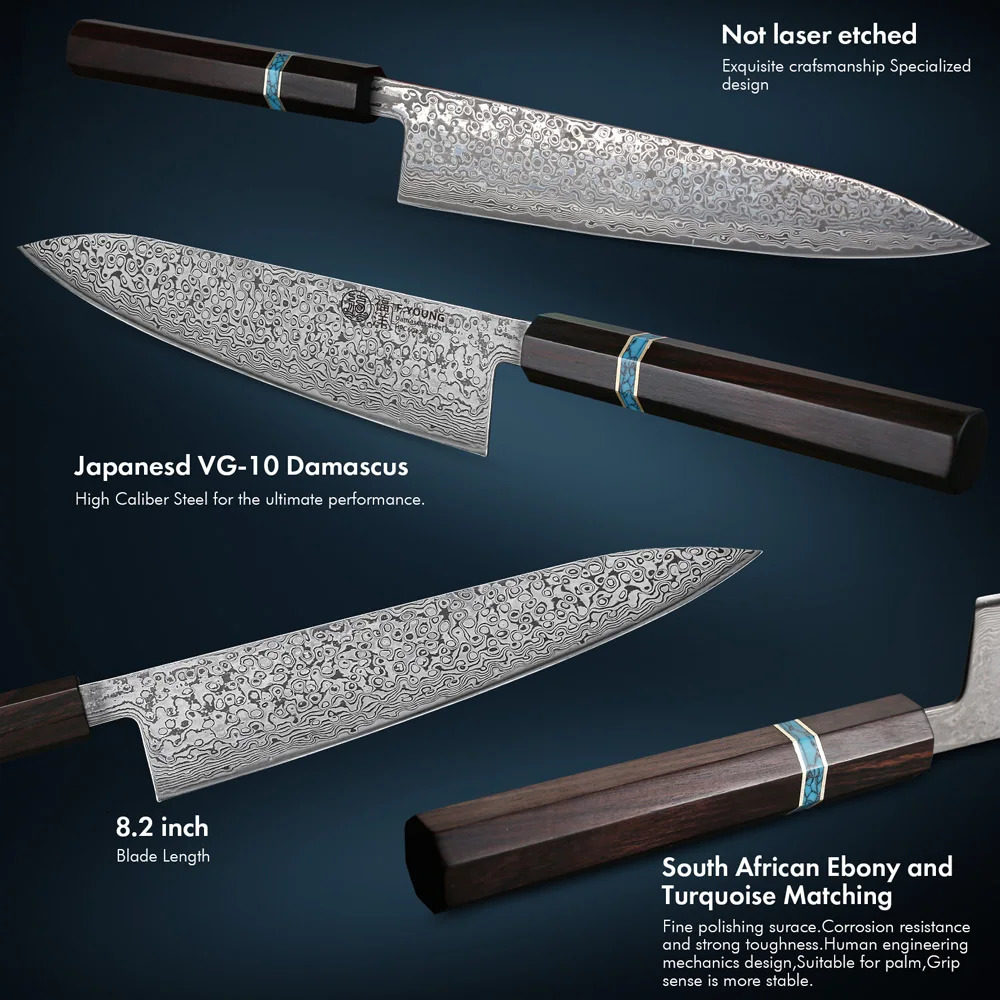 F.YOUNG 8.2 Handmade Chef Knife Damascus Steel Sharp Meat Vegetable Cleaver Gyuto Knife Japanese Hand Forged Kitchen Knives 250703
