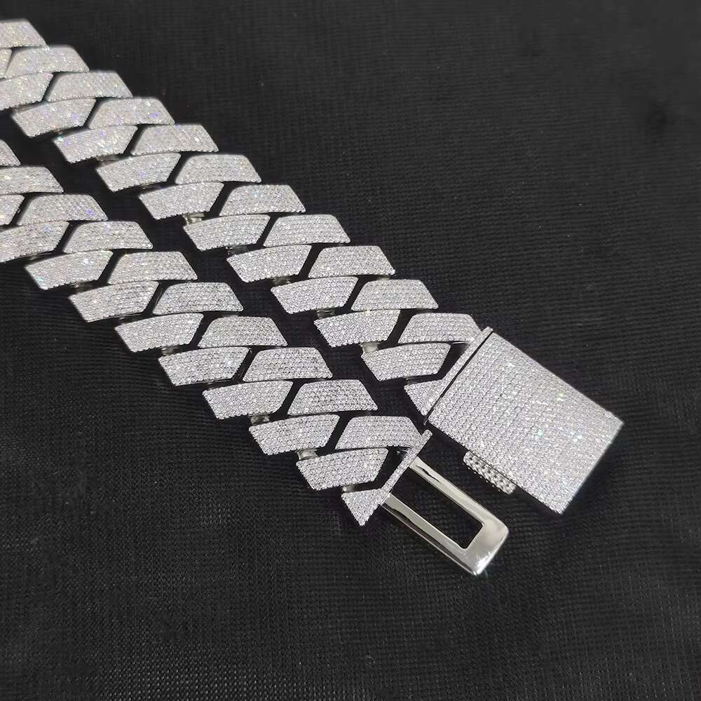 Fine Jewelry 15mm Brass Iced Prong Cuban Link Chain Silver Plated 6 Row Diamond Cuban Chains Womens Hip Hop Necklace
