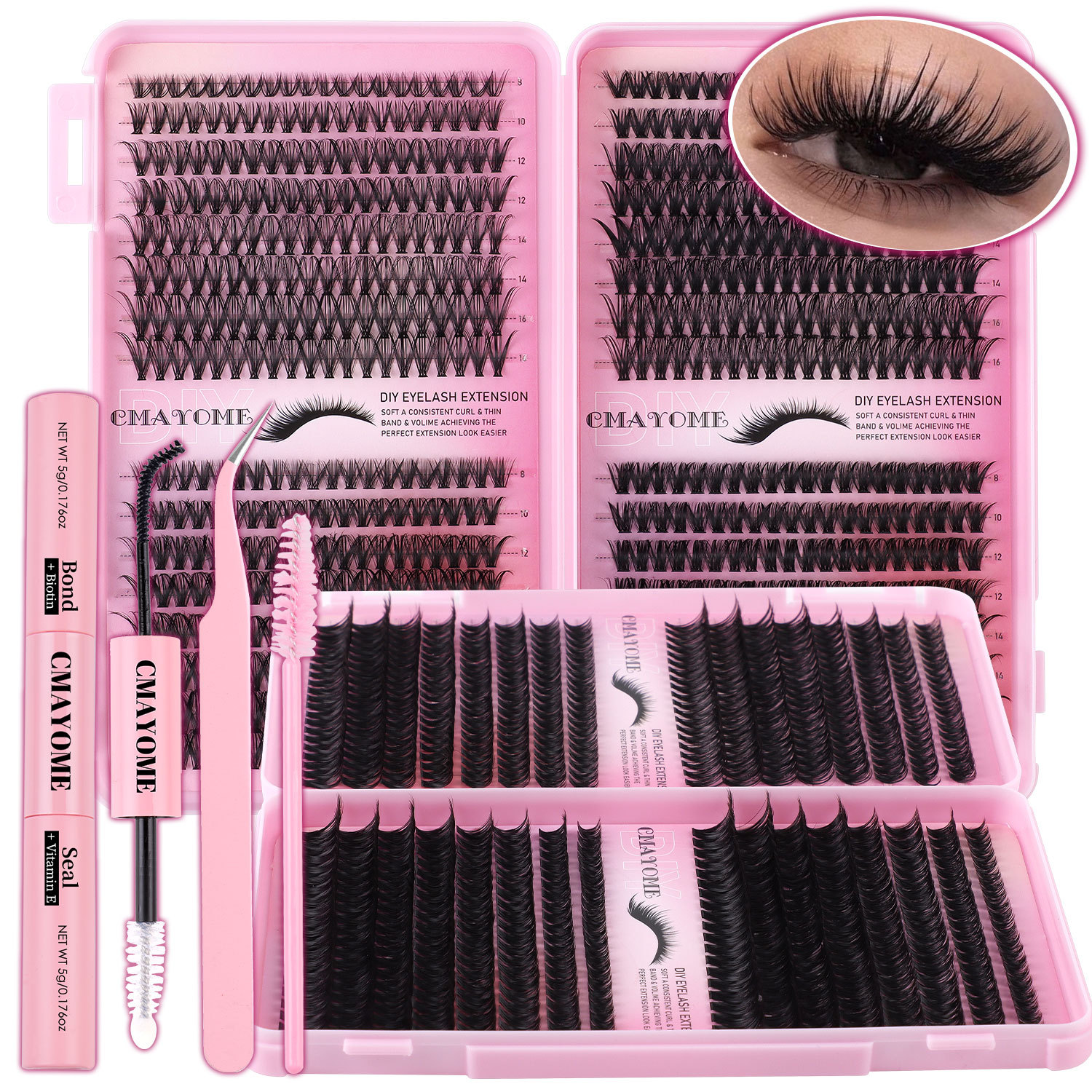 640Pcs DIY Individual Eyelashes Thick Fluffy Cluster Lashes Kit with Lash Bond & Seal Brushes Handmade Reusable DIY Segmented Eyelash Extensions Makeu