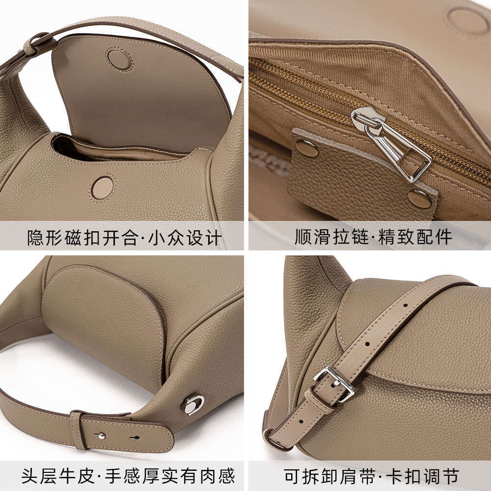 Luxury first layer cowhide niche design portable toast pillow new simple lady shoulder crossbody bag
