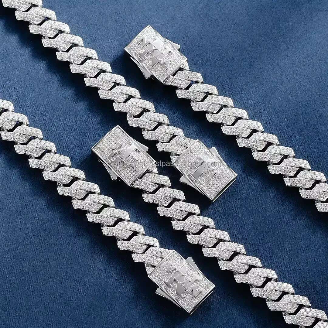 Stylish 12mm Two Row 925 Solid Silver Iced Out Hip Hop Jewelry Flawless Moissanite Best Quality Cuban Link Chain