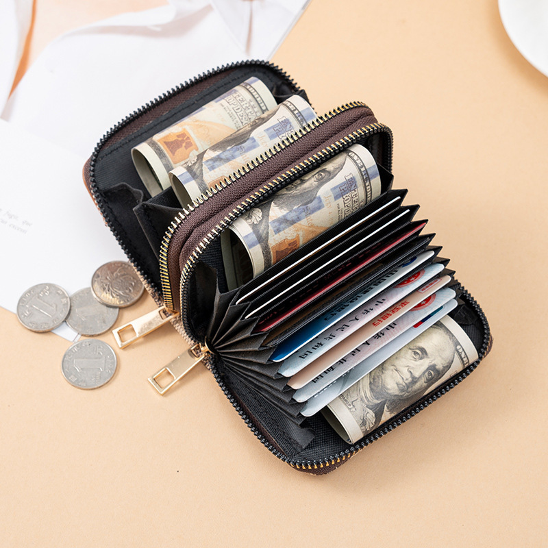 Free shipping designer 2025 New Women Bag Patchwork Color Matching Double Zipper Accordion Card Holder Vintage Multi-Card Slot Coin Purse Multi-Functi