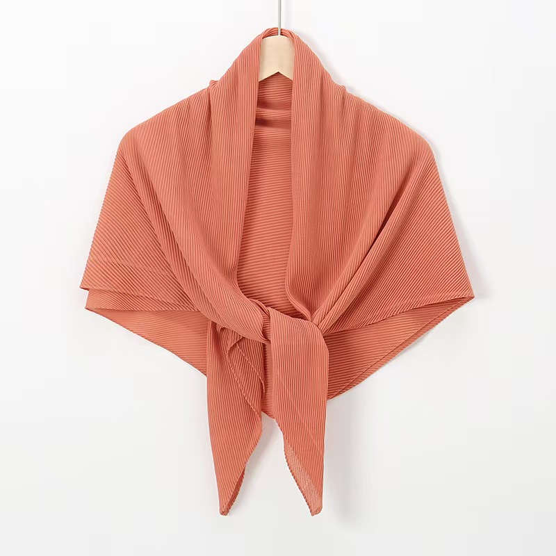T1143 New Chiffon Crumpled Solid Color Fashion Pleated Shawl Baotou Gauze Scarf