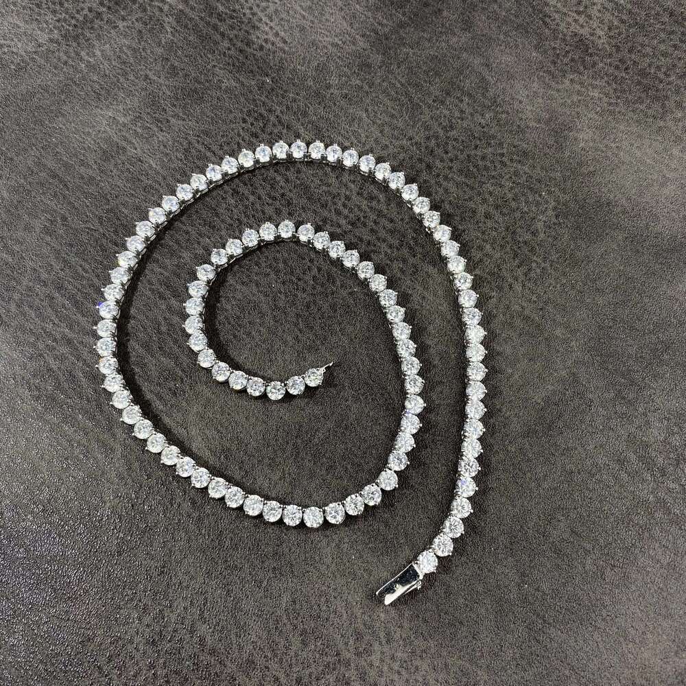 Hot Sell Hiphop Chain 4mm Setting CZ 3 Prong Tennis Chain Necklace Silver Color Yellow Zircon Women Necklace