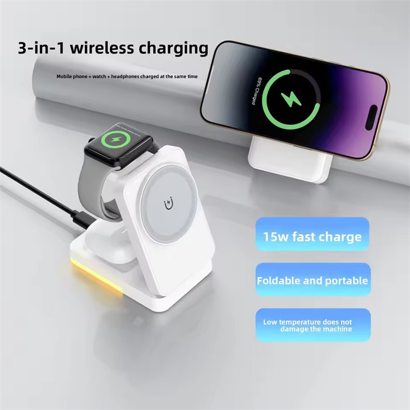G12 Storage folding magnetic 3-in-1 wireless charger for iPhone 16 15 14 13 Fast Charging Folding for Apple Watch Airpods Wireless Charger