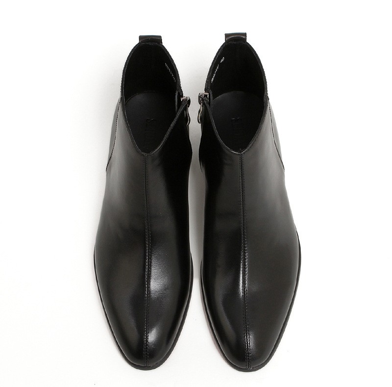 New British leather boots men's genuine leather business high-top leather shoes pointy short boots men