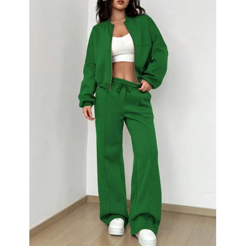 Women Tracksuit 2 Pieces Set Fashion Long Sleeve Zipper Coat Casual Solid Sweatshirt Straight Pants Suit Ladies Autumn Sportswear 250704