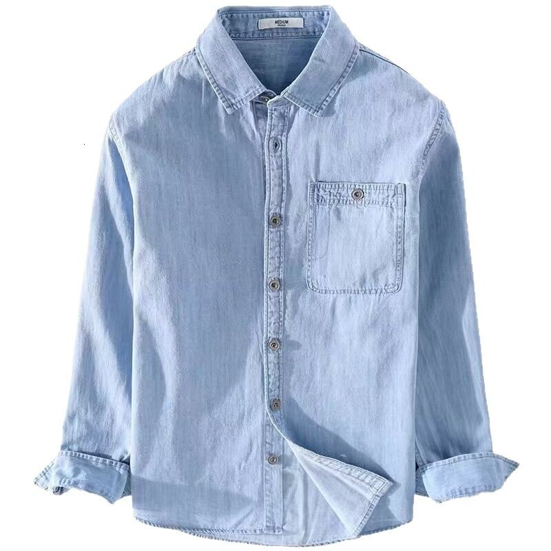 Spring Summer Casual Men's Denim Long Sleeve Pure Cotton Stylish Simple Versatile Fashion Thin Trendy Shirt for Handsome Men