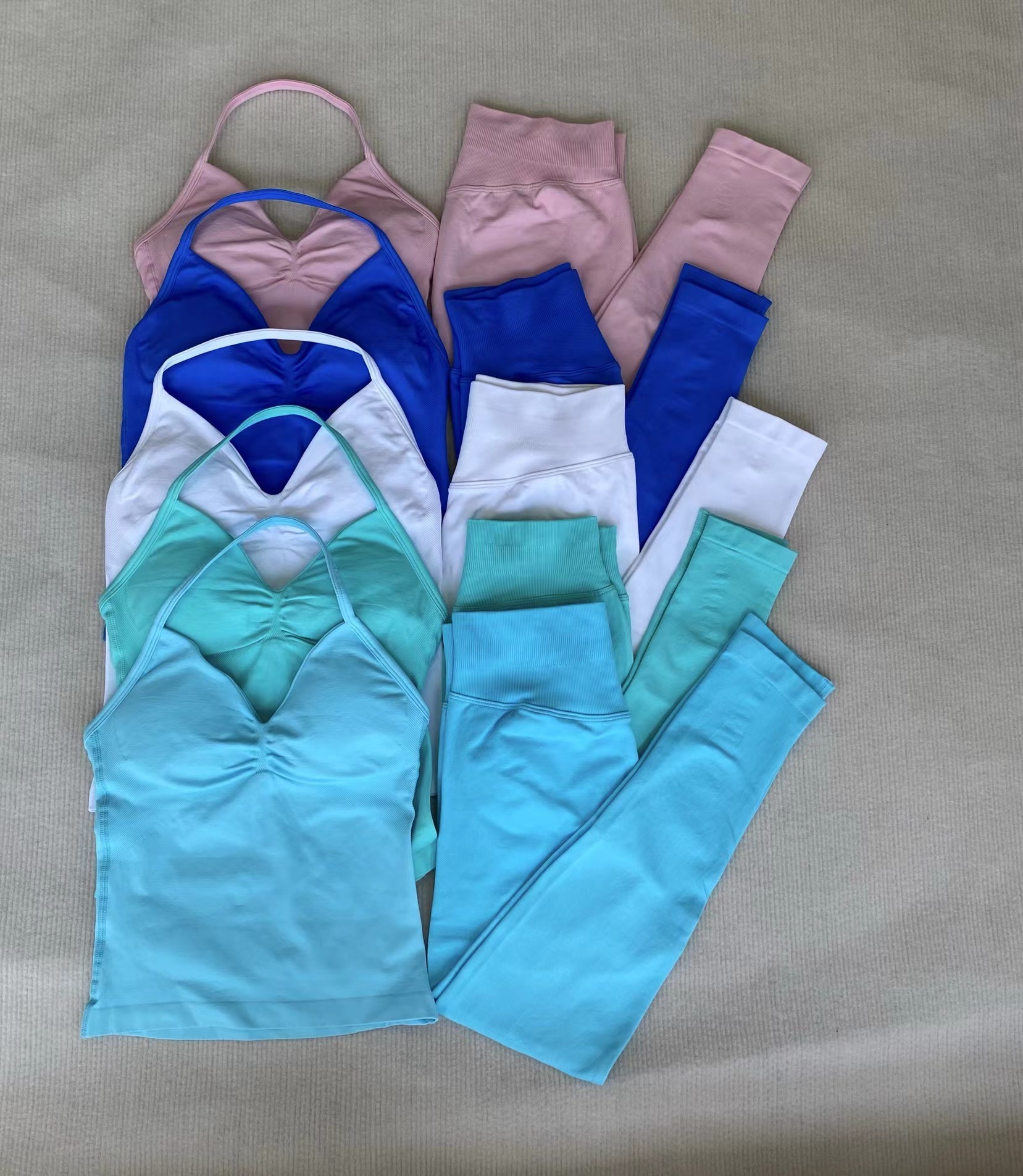 Womens Impact Longline Strappy Top Vest and Leggings Padded High Waist Scrunch Seamless Yoga Leggings Fitness Clothes Workout Sets Gym Suit Activewear Gym Set