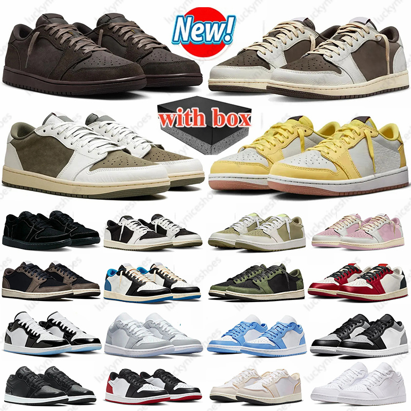 With Box 1 low Basketball Shoes for Men Women 1s Designer Shoes Black Olive Red Bred Toe Court Purple Outdoor Sports Trainers Sneaker Size 36-47