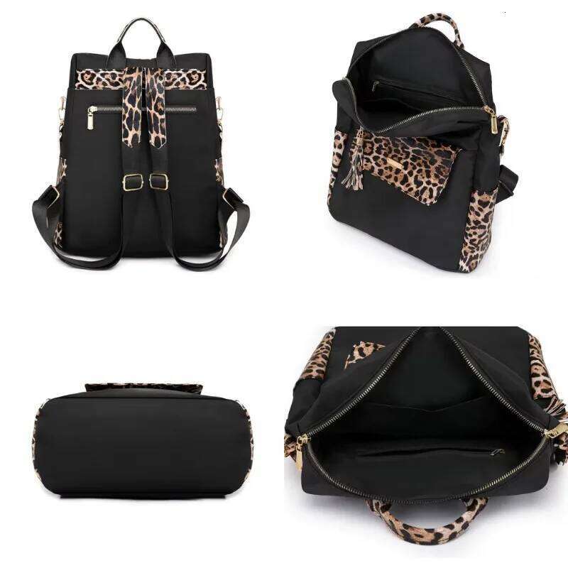 Fashionable Multi-function Leopard Backpacks for Women High Quality Tassel Backpack Lightweight Commute Nylon Travel Bag