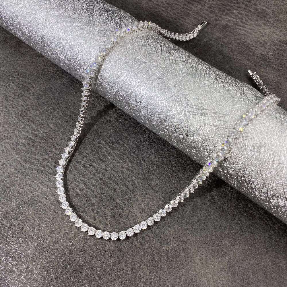 Hot Sell Hiphop Chain 4mm Setting CZ 3 Prong Tennis Chain Necklace Silver Color Yellow Zircon Women Necklace