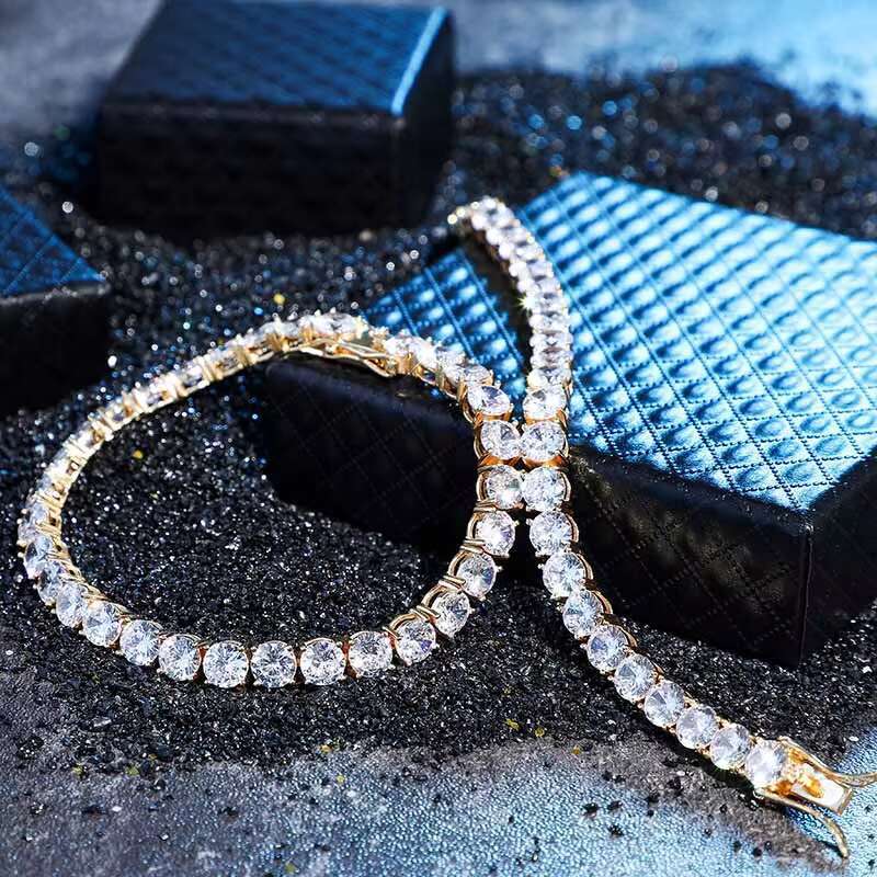 Wholesale Custom 4mm Tennis Chains 925 Sterling Silver Link Chain Hip Hop Jewelry Necklace Iced Out CZ Diamond 925 Tennis Chain
