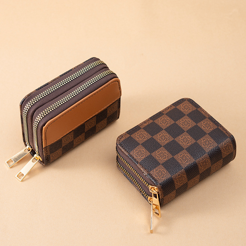 Free shipping designer 2025 New Women Bag Patchwork Color Matching Double Zipper Accordion Card Holder Vintage Multi-Card Slot Coin Purse Multi-Functi