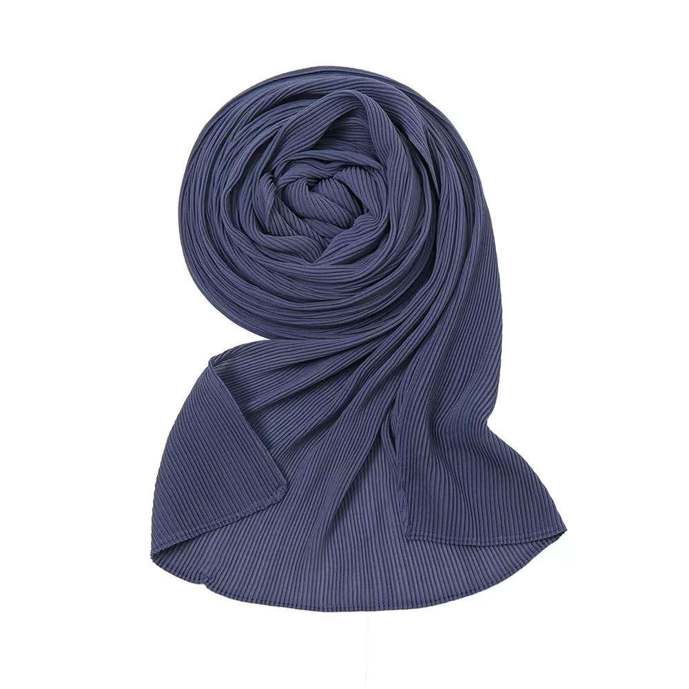 T1144 Pearl Chiffon Pleated Solid Color Scarf Women's Solid Color Toothpick Crumpled Headscarf