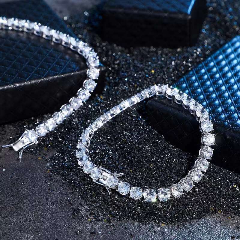 Wholesale Custom 4mm Tennis Chains 925 Sterling Silver Link Chain Hip Hop Jewelry Necklace Iced Out CZ Diamond 925 Tennis Chain