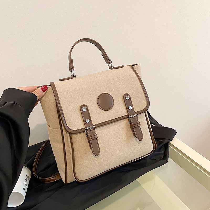 New trend Fashion Women s Backpack Academy Style Canvas Color blocked trend Shoulder Bag Designer Bag Trendy Women s Crossbody Bag