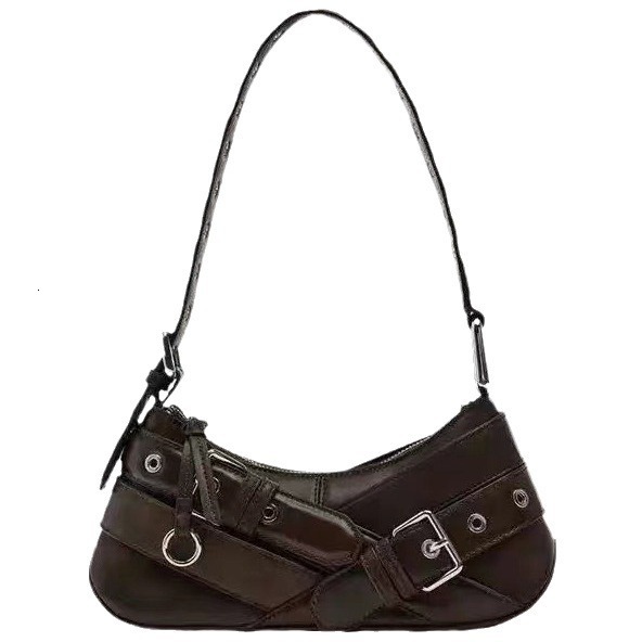 Fashionable and cool retro black new single shoulder underarm bag designer bag motorcycle rectangular bag women's single shoulder bag crossbody b