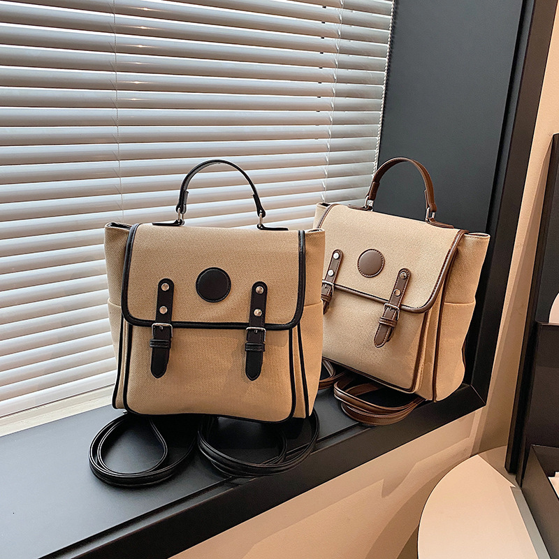 New trend Fashion Women s Backpack Academy Style Canvas Color blocked trend Shoulder Bag Designer Bag Trendy Women s Crossbody Bag