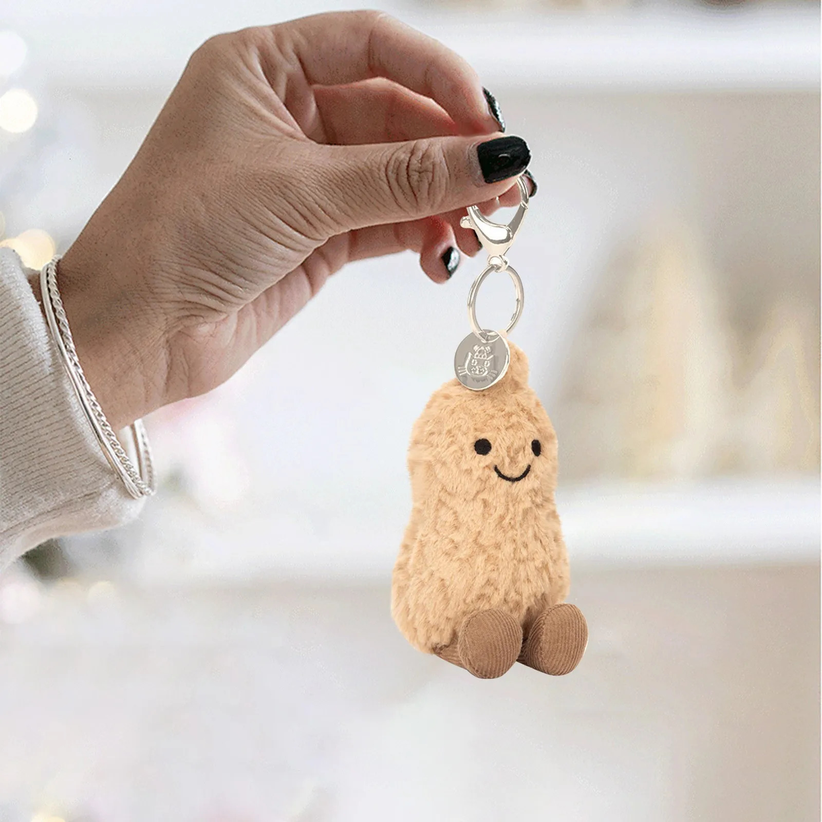 Mini Peanut Plush Keychain - Soft Stuffed Animal Toy Gift Cute Bag Decor Simulation Peanut Doll Portable Car Accessories 250702