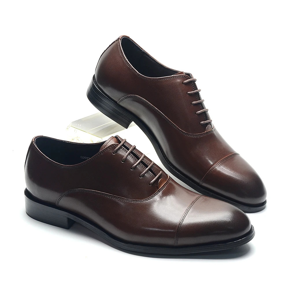 Genuine Leather Handmade Mens Oxford Dress Shoes Cap Toe Lace-Up Classic Business Office Shoe Wedding Party Formal Shoes Man 250704
